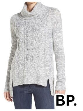 BP. | Nordstrom Marl Cable Knit Turtleneck Sweater Gray Quarry - Size XS
